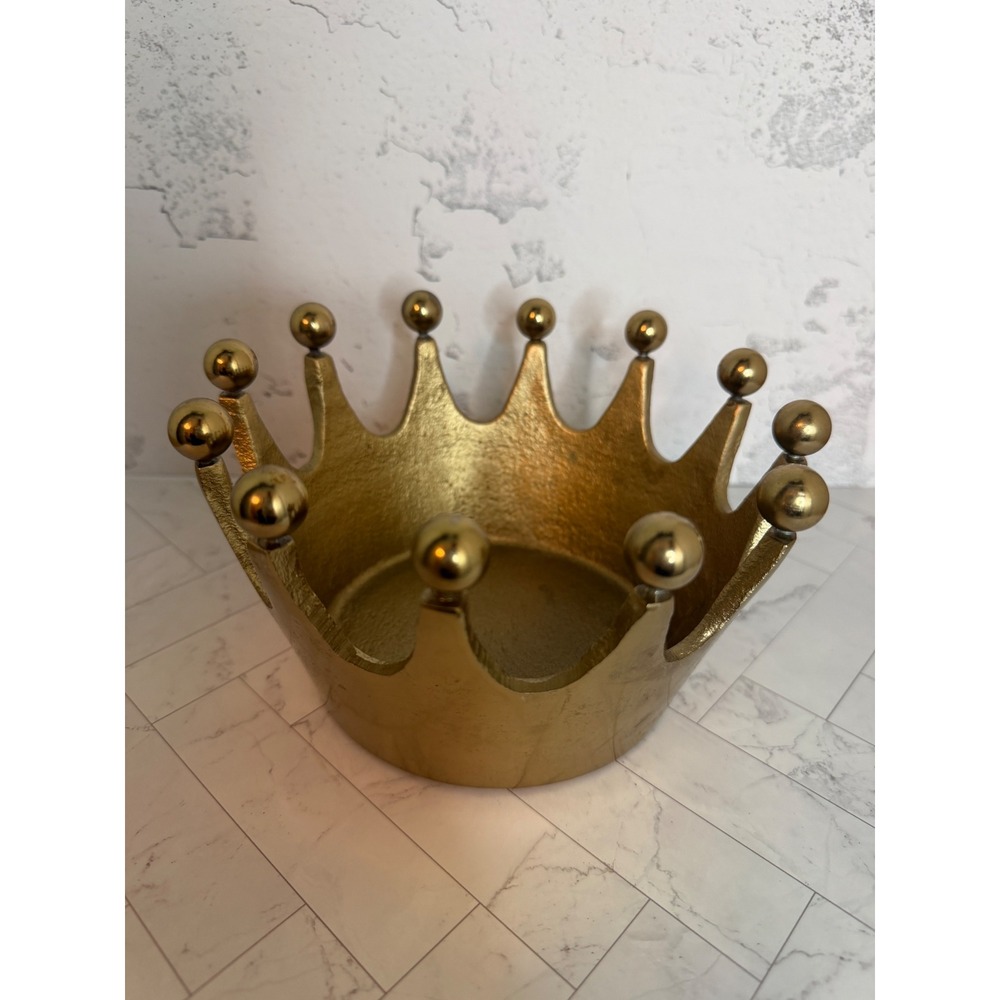 Gold Metal Crown Decorative Bowl Trinket Royal Tabletop Decor or candle holder